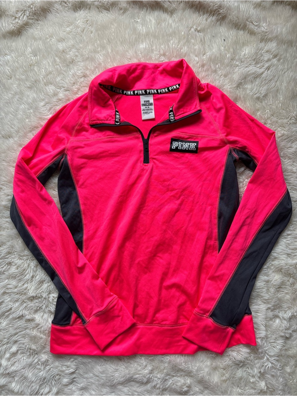 PINK Victoria's Secret Neon Pink & Black Half-Zip Pullover